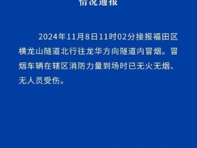 货车隧道内故障冒烟 无人受伤被困 交通逐步恢复